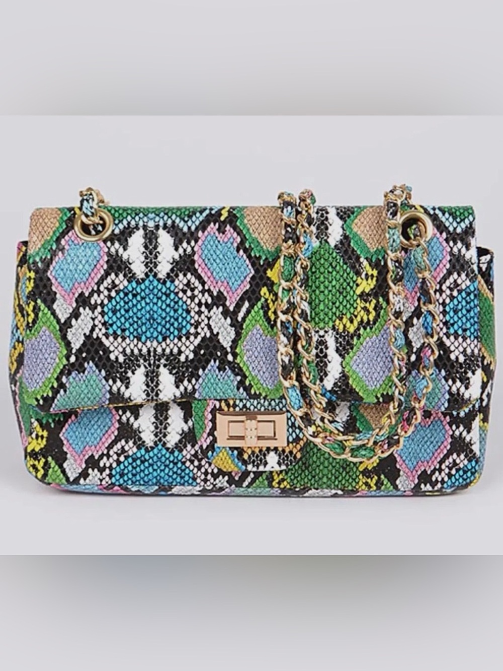 Multicolor Snakeskin-Pattern Chain Shoulder Bag - Picture 2 of 6